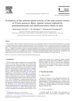 Evaluation of the Anticonvulsant Activity of the Seed Acetone Extract of Ferula Gummosa Boiss