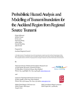 Probabilistic Hazard Analysis and Modelling of Tsunami Inundation for the Auckland Region from Regional Source Tsunami