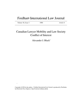 Canadian Lawyer Mobility and Law Society Conflict of Interest*