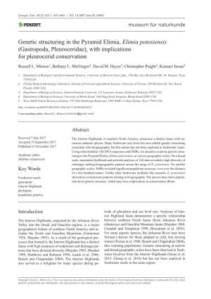 Gastropoda, Pleuroceridae), with Implications for Pleurocerid Conservation