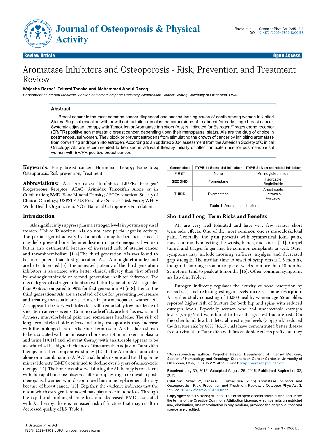 Aromatase Inhibitors and Osteoporosis