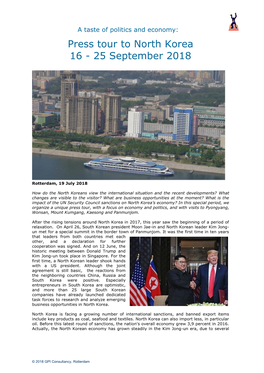 Press Tour to North Korea 16 - 25 September 2018