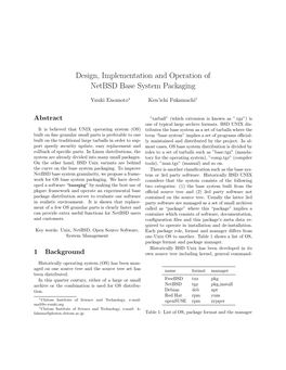 Design, Implementation and Operation of Netbsd Base System Packaging