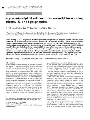 A Placental Diploid Cell Line Is Not Essential for Ongoing Trisomy 13 Or