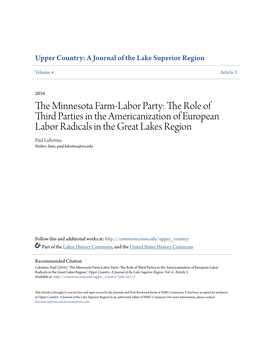 The Minnesota Farm-Labor Party: the Role of Third Parties in the Americanization of European Labor Radicals in the Great Lakes Region
