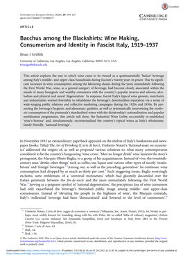 Bacchus Among the Blackshirts: Wine Making, Consumerism and Identity in Fascist Italy, 1919–1937