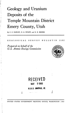 Geology and Uranium Deposits of the Temple Mountain District Emery County, Utah