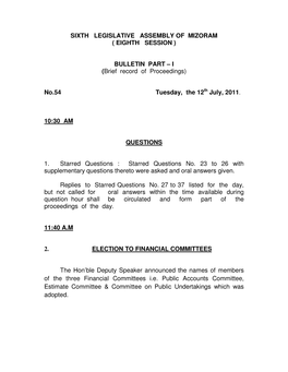 Sixth Legislative Assembly of Mizoram ( Eighth Session )