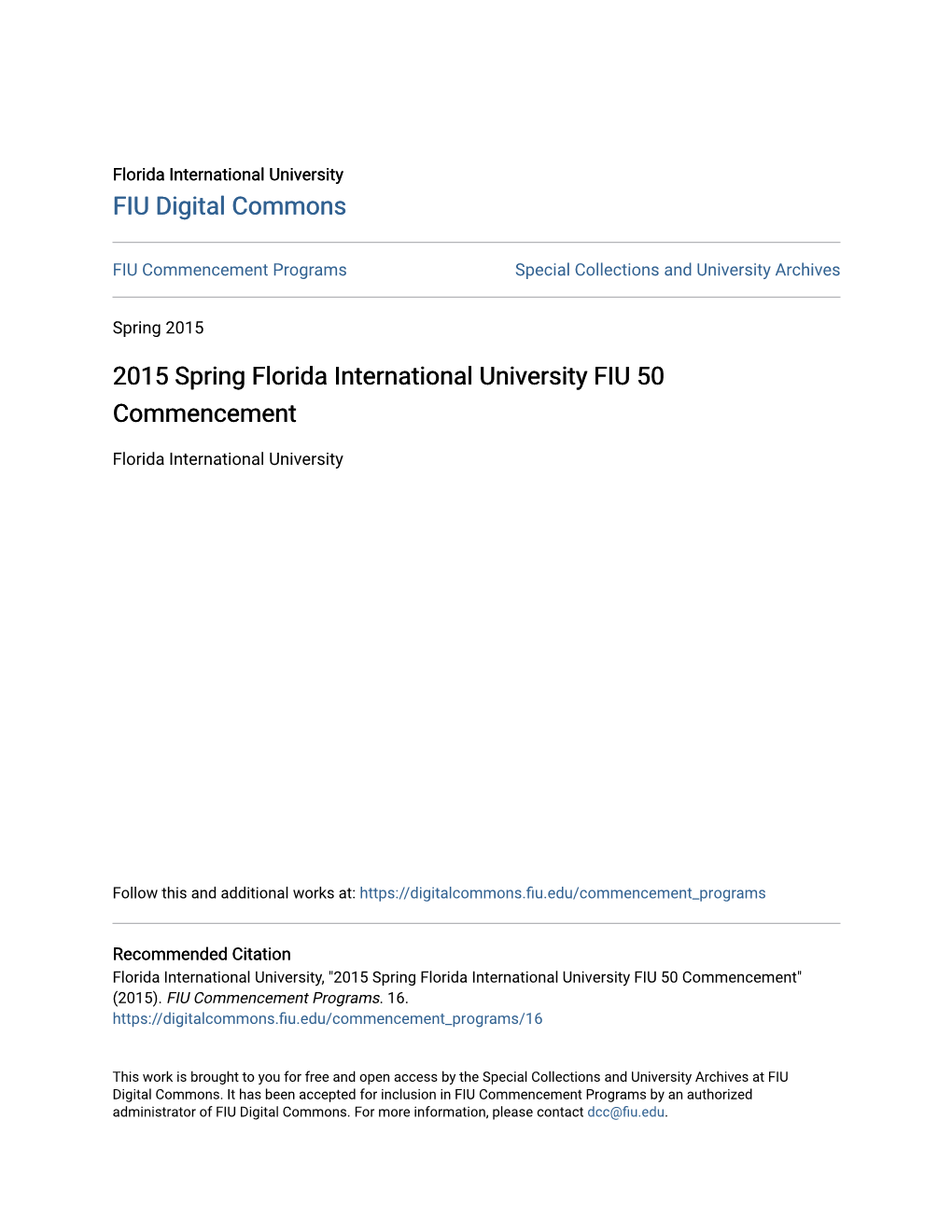 2015 Spring Florida International University FIU 50 Commencement