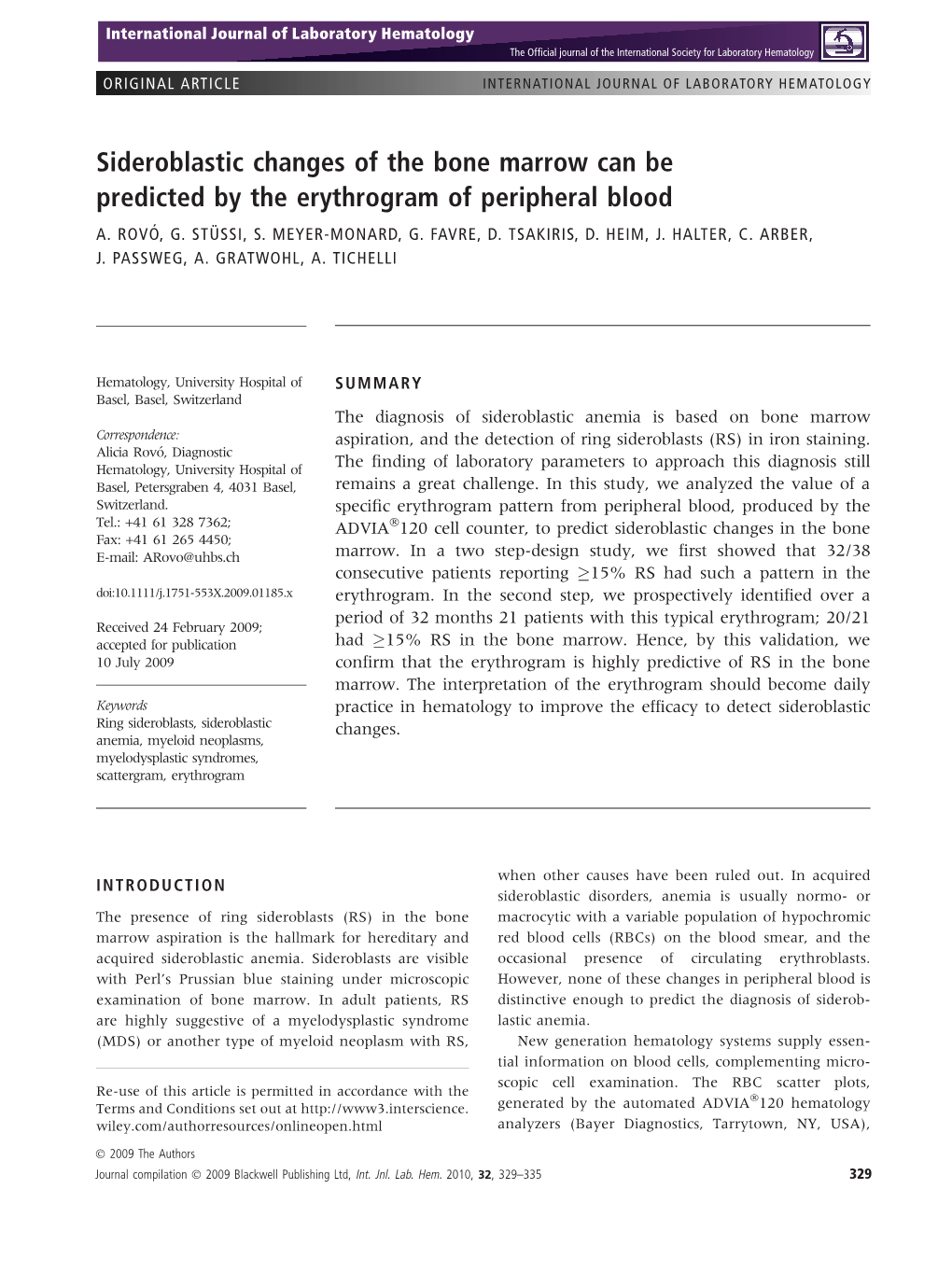 Sideroblastic Changes of the Bone Marrow Can Be Predicted by the Erythrogram of Peripheral Blood A