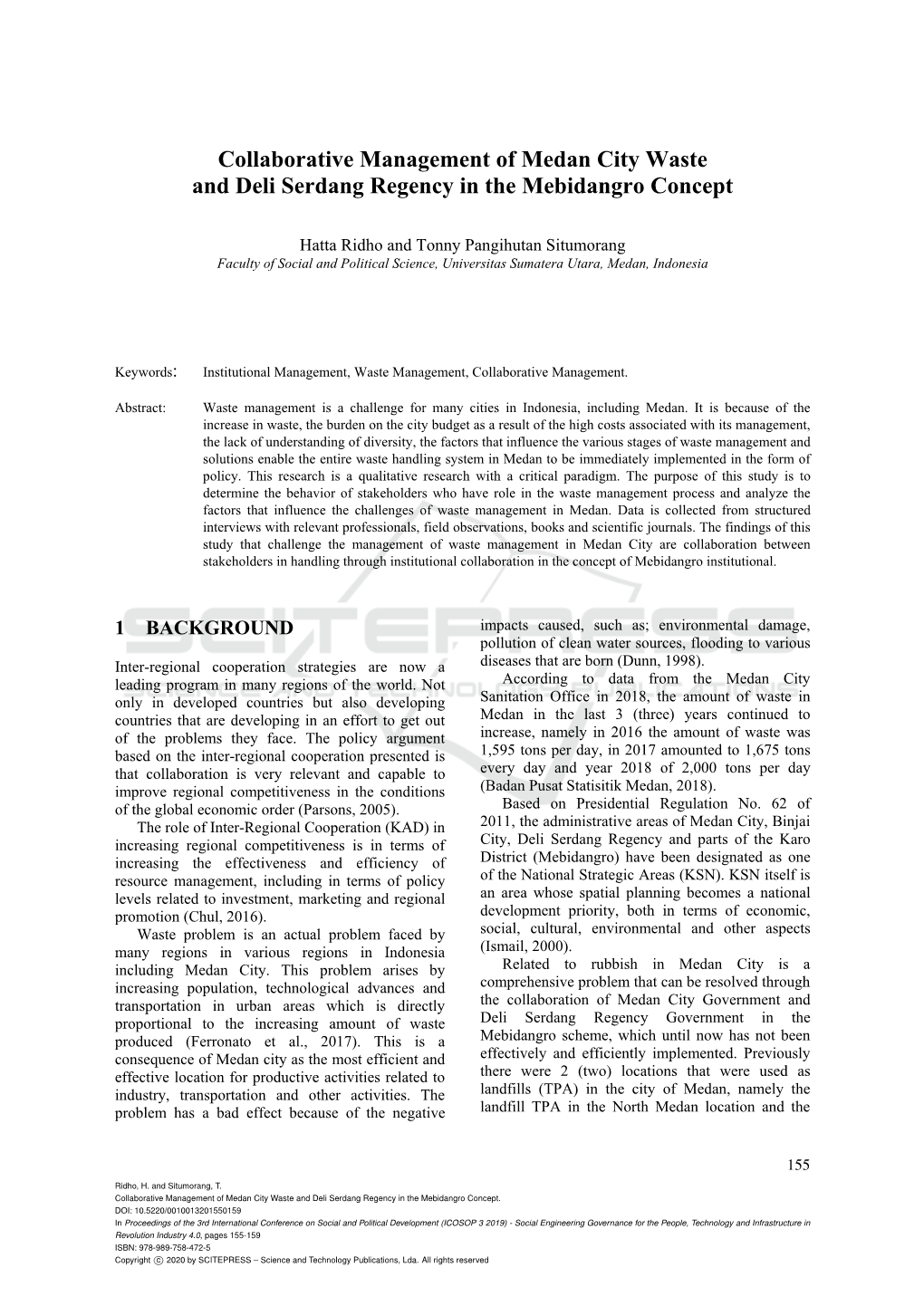 Collaborative Management of Medan City Waste and Deli Serdang Regency in the Mebidangro Concept