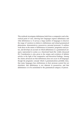 This Textbook Investigates Definiteness Both from a Comparative and a The