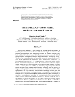 The Central Governor Model and Fatigue During Exercise