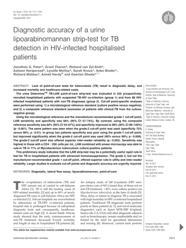 Diagnostic Accuracy of a Urine Lipoarabinomannan Strip-Test for TB Detection in HIV-Infected Hospitalised Patients