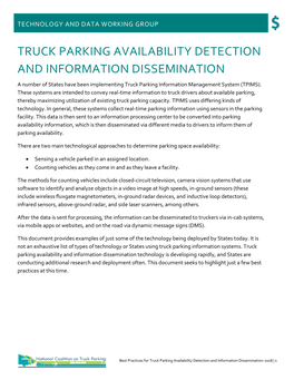 Truck Parking Availability Detection and Information Dissemination