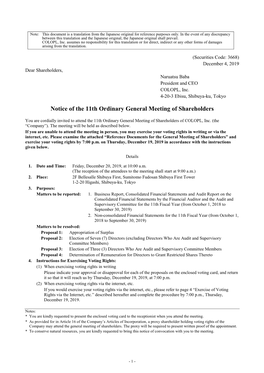 Notice of the 11Th Ordinary General Meeting of Shareholders