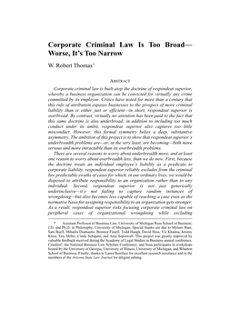 Corporate Criminal Law Is Too Broad— Worse, It’S Too Narrow W