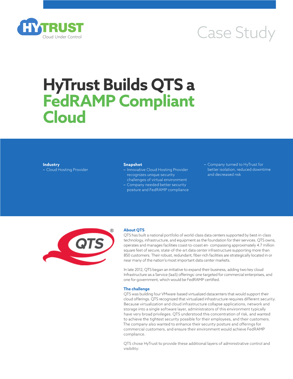 Case Study: Hytrust Builds QTS a Fedramp Compliant Cloud