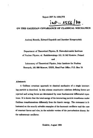 ON the GALILEAN COVARIANCE of CLASSICAL MECHANICS Abstract