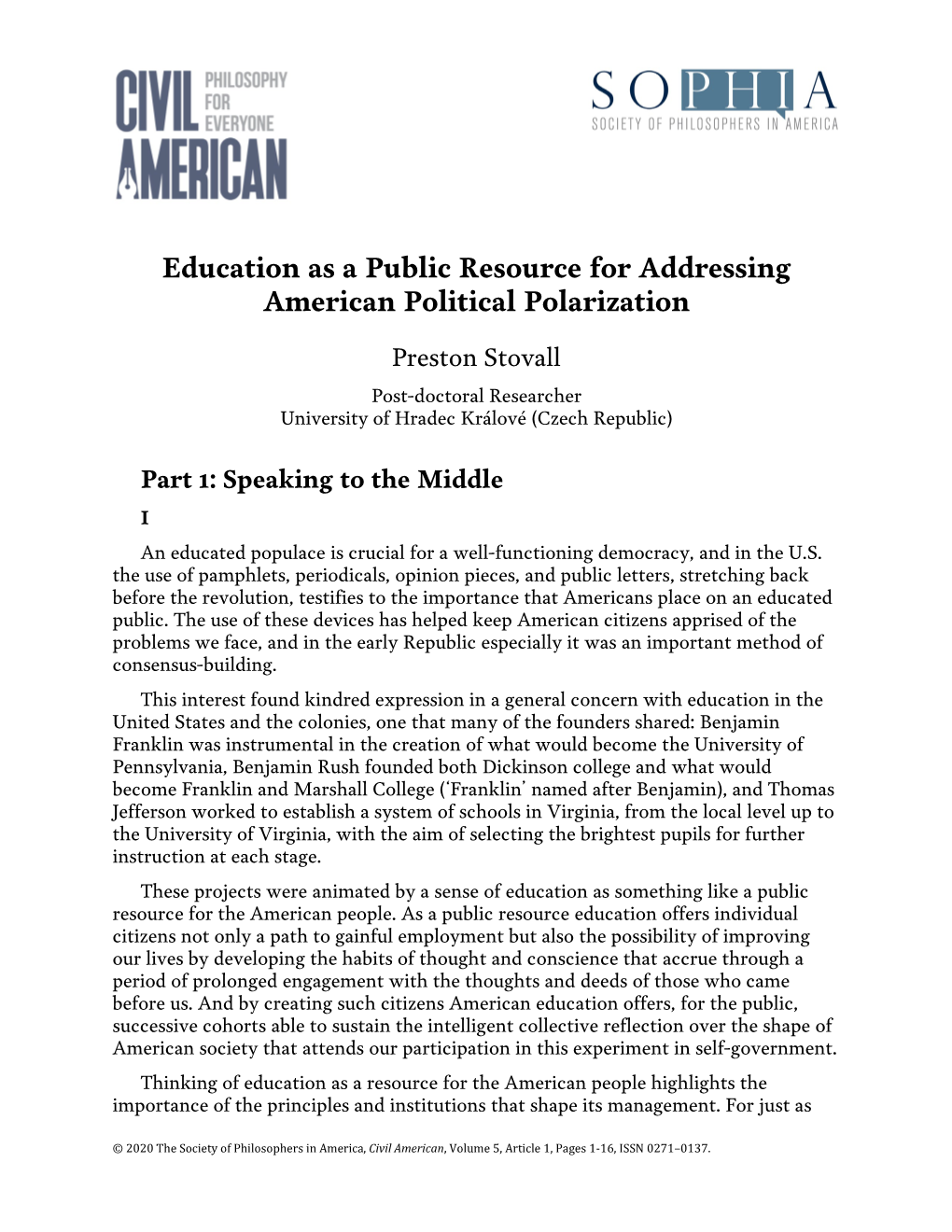 Education As a Public Resource for Addressing American Political Polarization