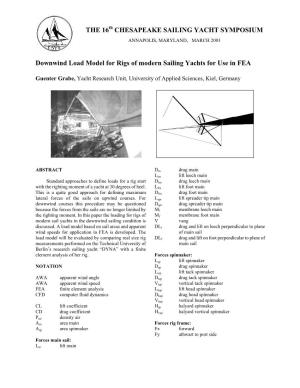Downwind Load Model for Rigs of Modern Sailing Yachts for Use in FEA