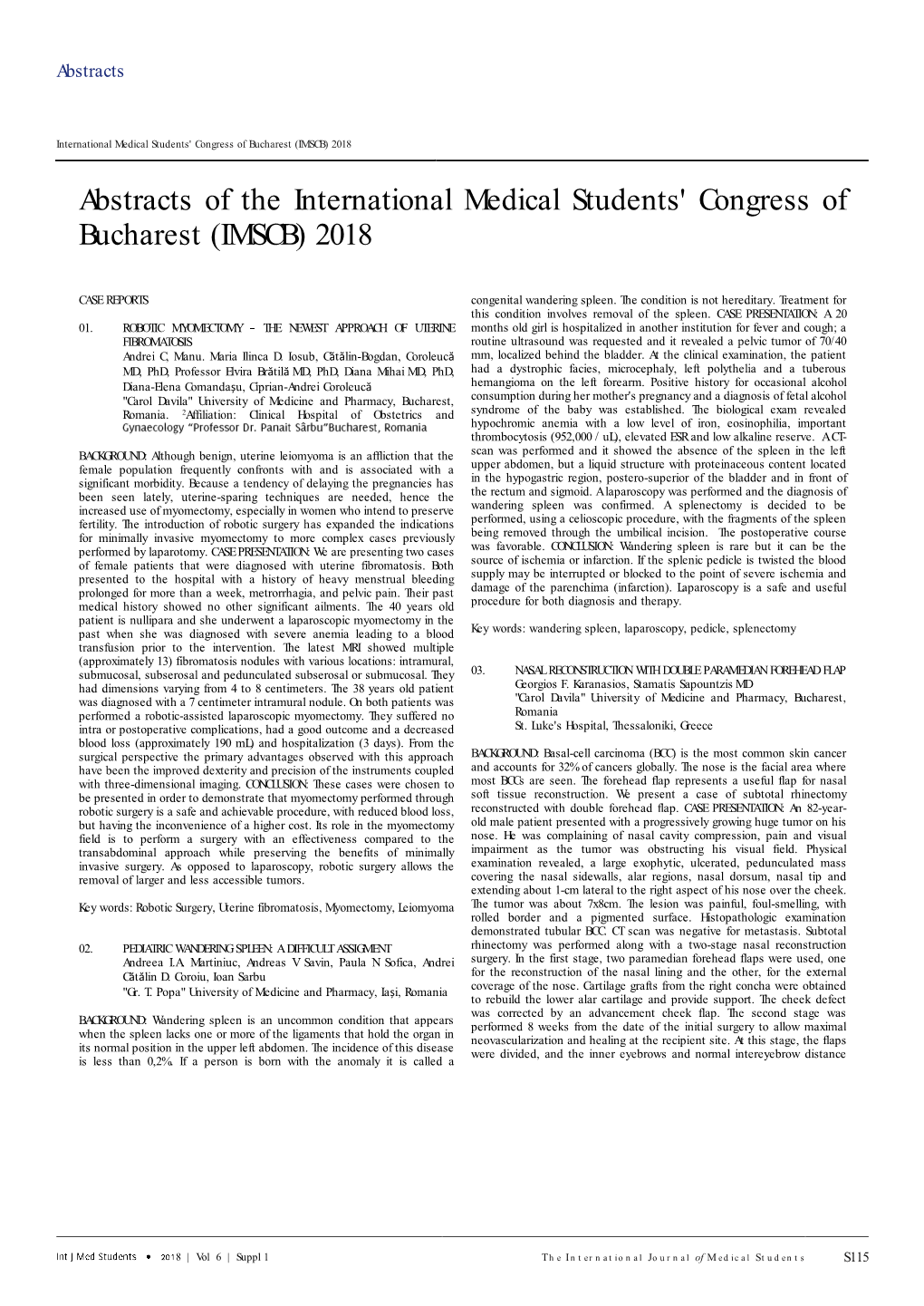 Abstracts of the International Medical Students' Congress of Bucharest (IMSCB) 2018