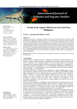 Trends in the Capture Fisheries in Cuyo East Pass, Philippines