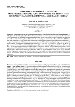 Integration of Botanical Pesticide and Entomopathogenic Fungi to Control the Brown Stink Bug Riptortus Linearis F