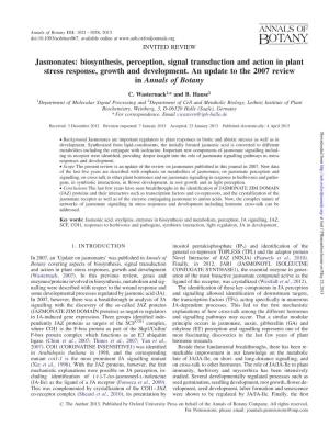 Jasmonates Biosynthesis, Perception, Signal Transduction and Action In