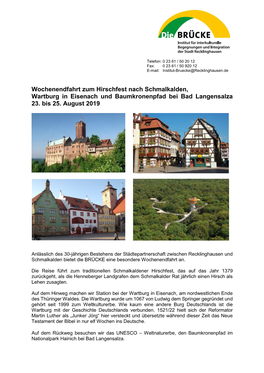 Wochenendfahrt Zum Hirschfest Nach Schmalkalden, Wartburg in Eisenach Und Baumkronenpfad Bei Bad Langensalza 23