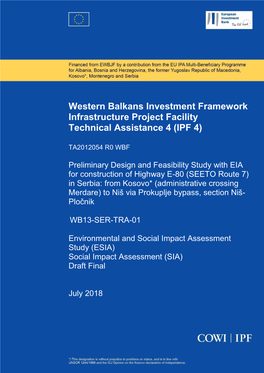 Western Balkans Investment Framework Infrastructure Project Facility Technical Assistance 4 (IPF 4)