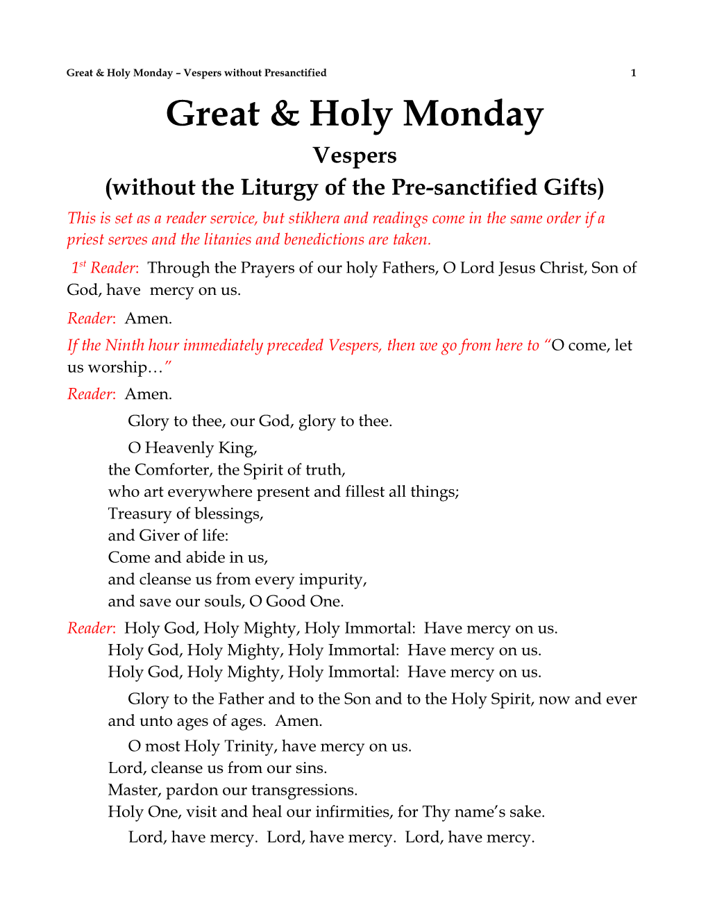 Great and Holy Monday Vespers