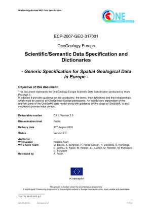 Scientific/Semantic Data Specification and Dictionaries