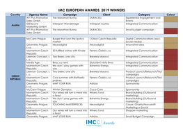 Imc European Awards: 2019 Winners