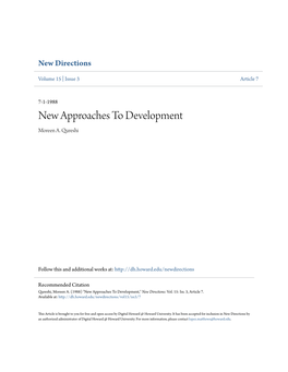New Approaches to Development Moreen A