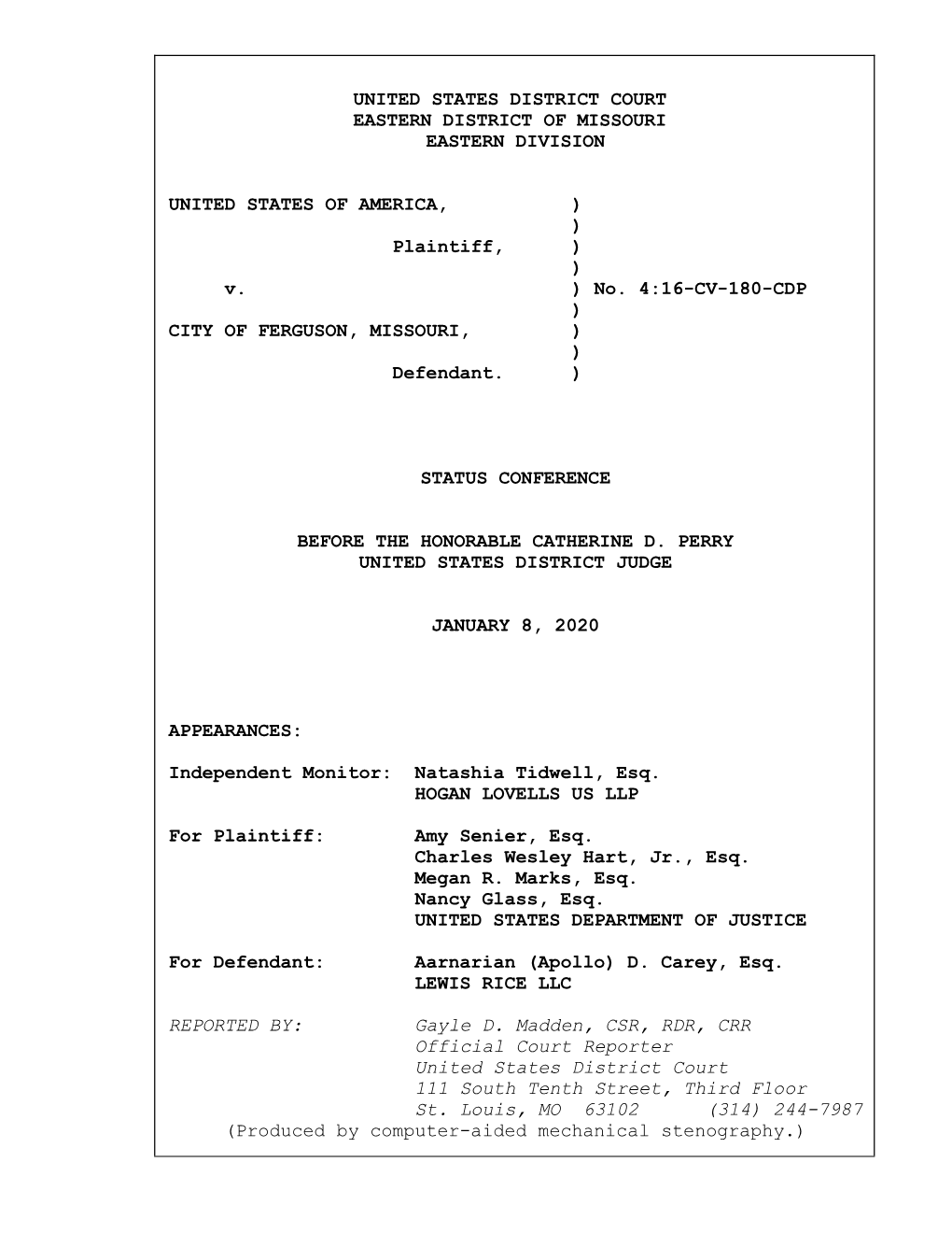 United States District Court Eastern District of Missouri Eastern Division