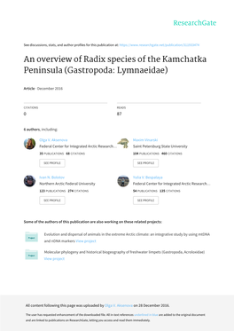 An Overview of Radix Species of the Kamchatka Peninsula (Gastropoda: Lymnaeidae)
