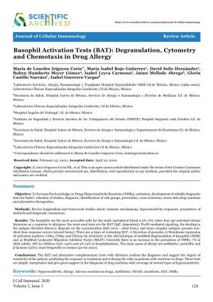 Basophil Activation Tests (BAT): Degranulation, Cytometry and Chemotaxis in Drug Allergy