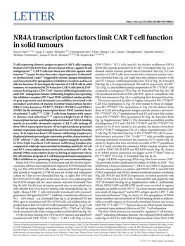 NR4A Transcription Factors Limit CAR T Cell Function in Solid Tumors