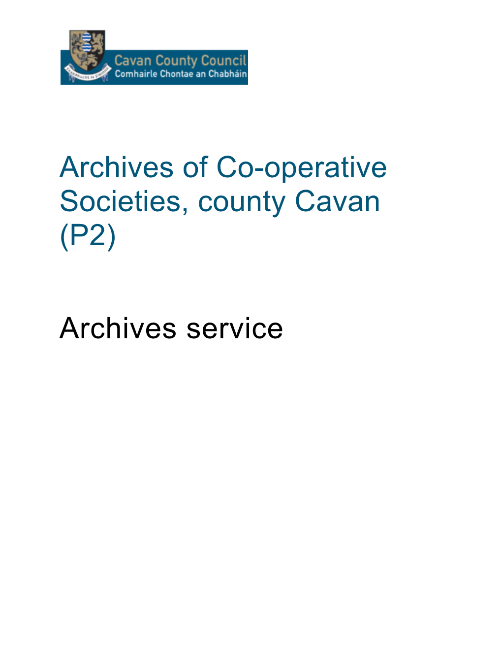 Archives of Co-Operative Societies, County Cavan (P2)