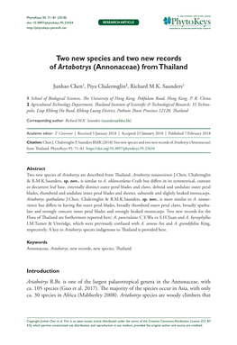 Annonaceae) from Thailand 71 Doi: 10.3897/Phytokeys.95.23434 RESEARCH ARTICLE Launched to Accelerate Biodiversity Research