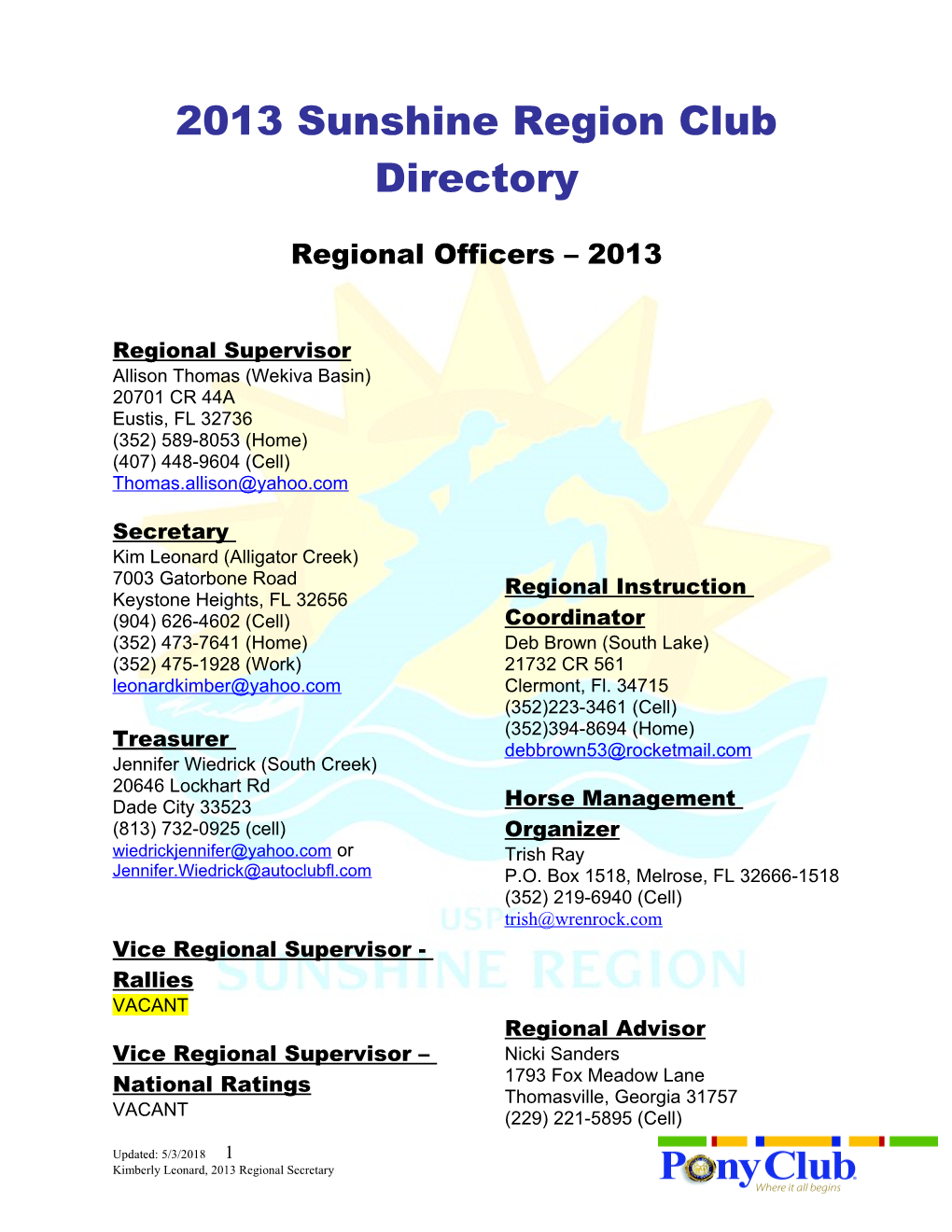 2007 Sunshine Region Club Directory