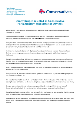 Danny Kruger Selected As Conservative Parliamentary Candidate for Devizes