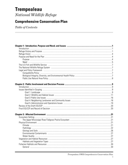 Trempealeau National Wildlife Refuge Comprehensive Conservation Plan Table of Contents