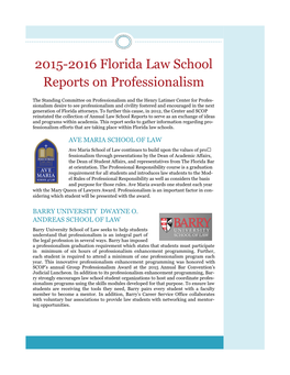 2015-2016 Florida Law School Reports on Professionalism