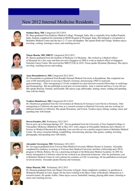 New 2012 Internal Medicine Residents