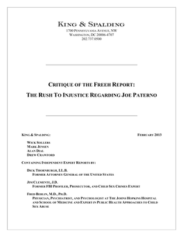 Critique of the Freeh Report: the Rush to Injustice Regarding Joe Paterno