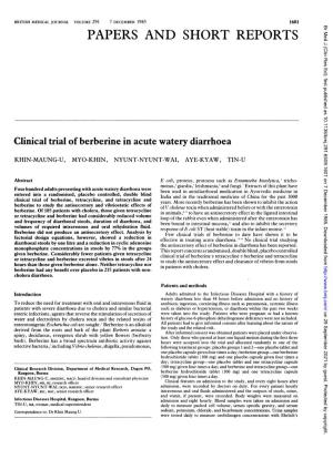 Clinical Trial of Berberine in Acute Watery Diarrhoea