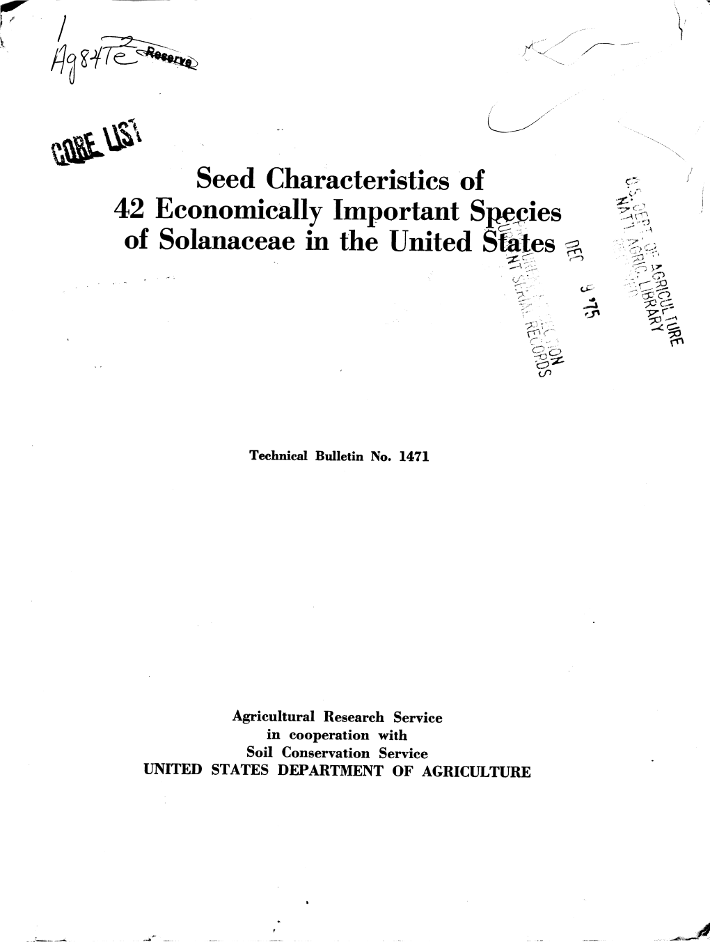 Seed Characteristics of ^ 42 Economically Important Spejpies Of