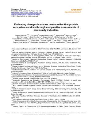 Evaluating Changes in Marine Communities That Provide Ecosystem Services Through Comparative Assessments of Community Indicators